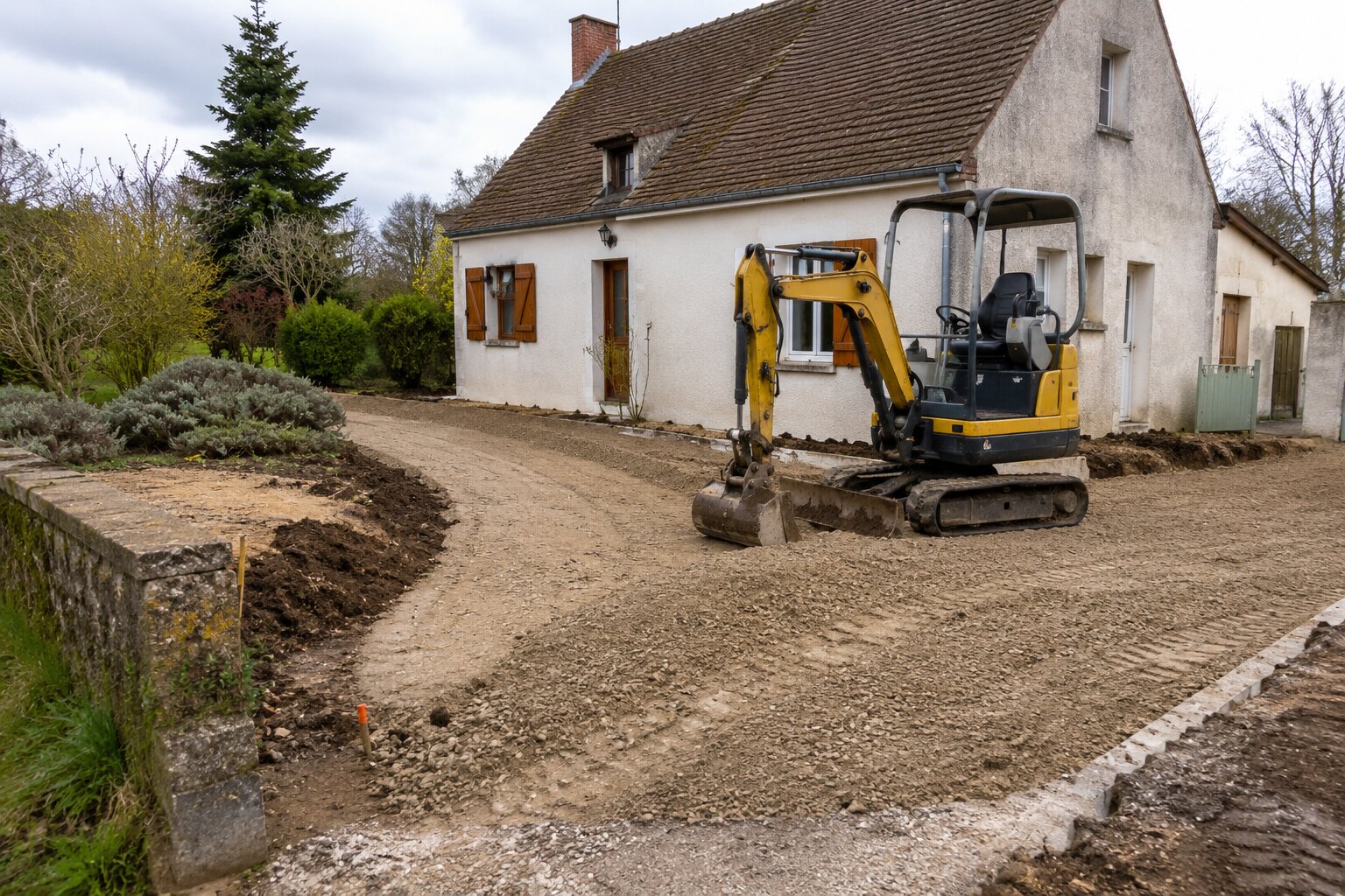 Préparation du terrain et des niveaux autour d’une maison